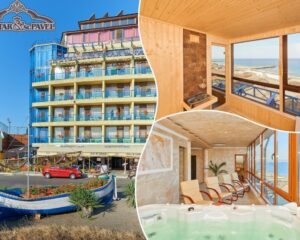 Ранни записвания за ПЪРВА линия в Поморие! Нощувка на човек със закуска и вечеря + панорамна термална зона от хотел Св. Св. Петър и Павел***