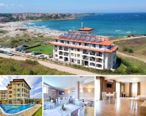 На ПЪРВА линия в Царево! Нощувка на човек на база All inclusive Light + басейн от хотел Томас Резиденс