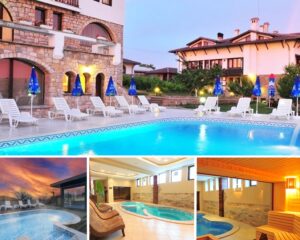 Нощувка на човек със закуска и вечеря + външен басейн, 2 външни топли джакузита, вътрешен релакс басейн и релакс зона от хотел Винпалас, Арбанаси