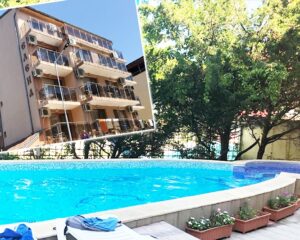 На 150м. от плажа в Приморско! Нощувка за 2-ма, 3-ма или 4-ма + басейн в семеен хотел Елена